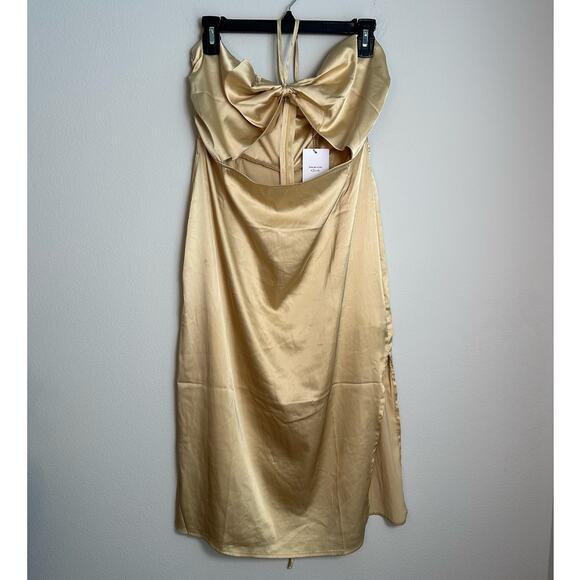 NWT We Wore What Gold Halter Dress Size Large - Picture 2 of 13